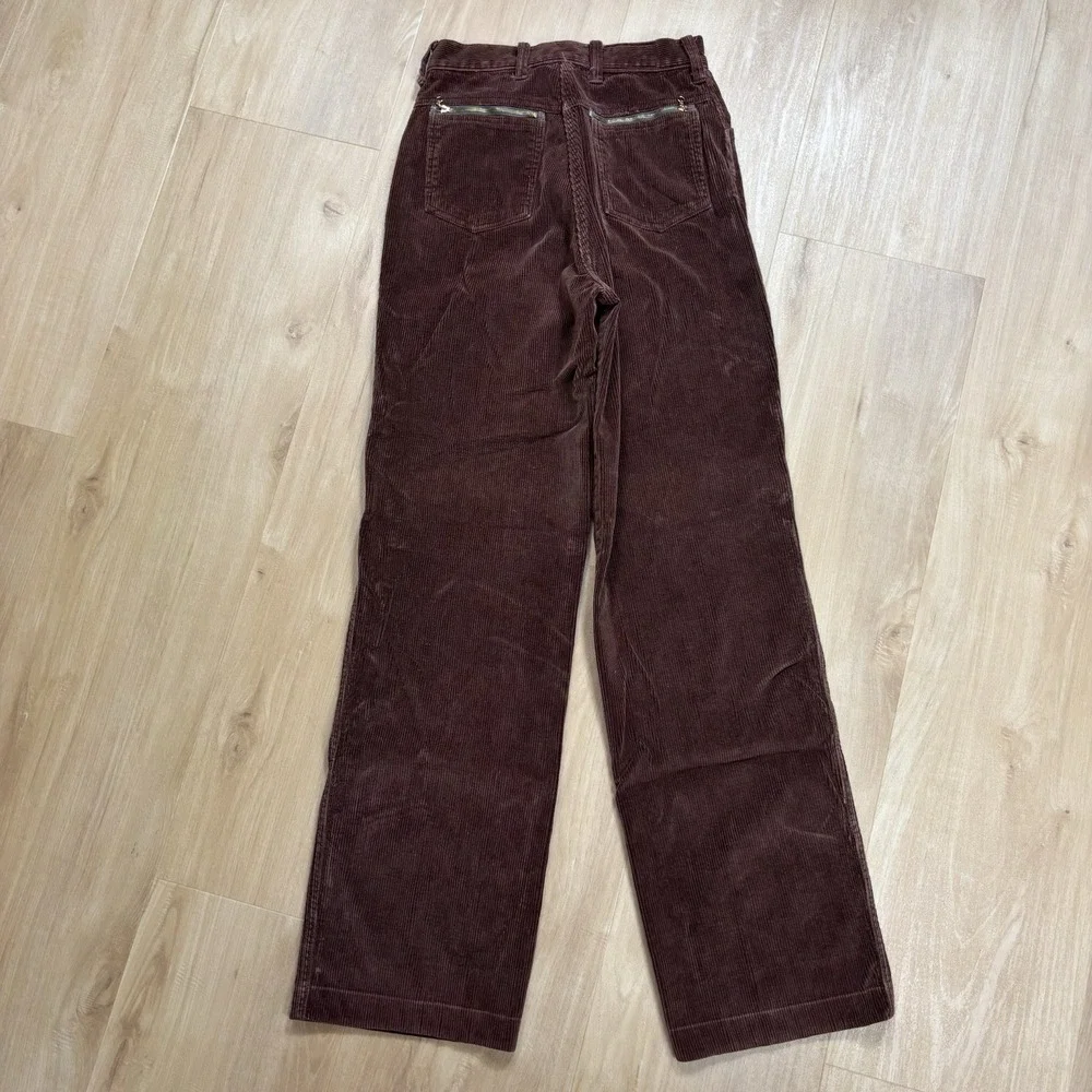 Y2K Brown Corduroy Size 9 Pants 24x29 High Waist Wide Leg Mom Zipper Pockets
